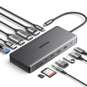 UGREEN CM681 12 In 1 PRO Docking Station-USB-C to 2*USB 3.0 /1*USB3.2/ 1*USB-C3.2/ 2*HDMI / 1*DP/ RJ45 Gigabit/ SD&TF/ 3.5mm/ 100w PD port Converter